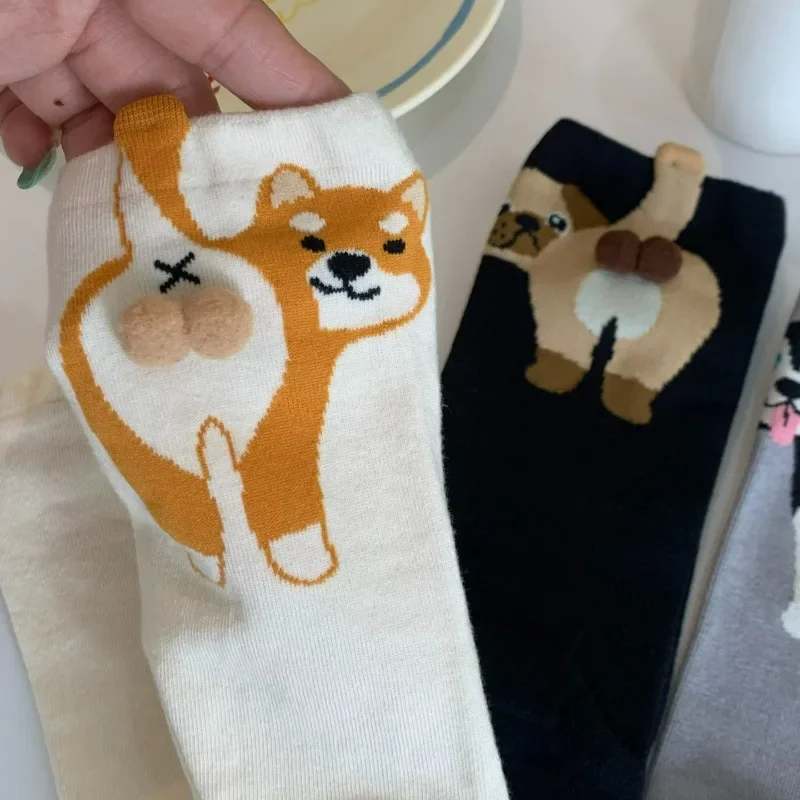 لطيف ثلاثية الأبعاد مجردة الكلب البيض الجوارب غريب الأطوار جرو تصميم تنفس كل موسم للجنسين طاقم الجوارب للمنزل في الهواء الطلق هدية حفلة #1