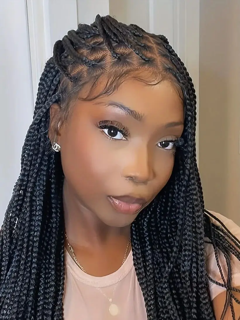 

36 Inch Synthetic Braided Wigs For Black Women Full Lace Knotless Cornrow Box Braided Wig Lace Front Braiding Hair Wigs