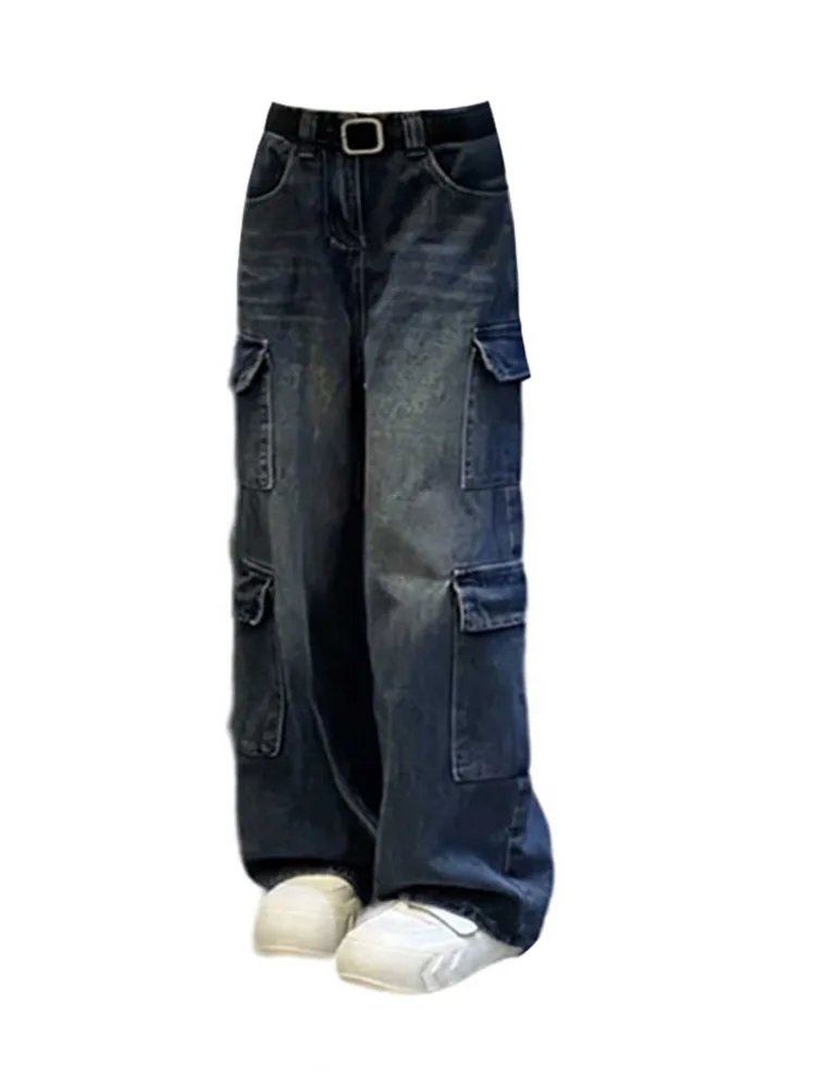 

Japanese Streetwear Baggy Jeans Hiphop Straight Casual Trousers Vintage Ovsesized Blue Cargo Pants Zipper Punk 2000s Aesthetic