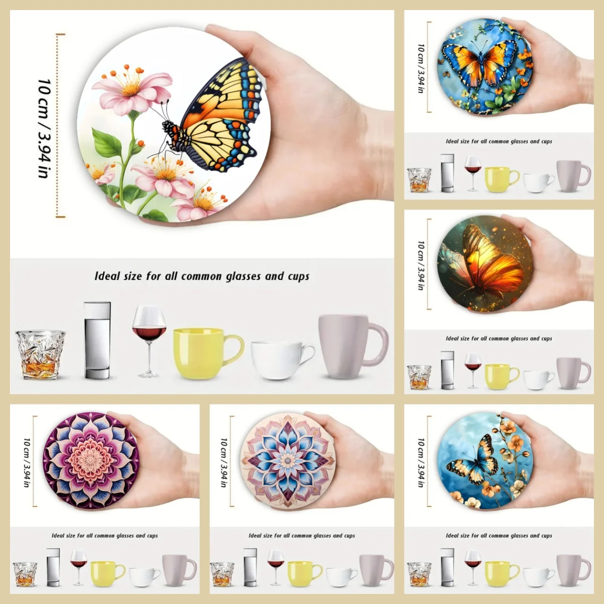 4 Animal/Flower/Patterned Anti-Slip and Heat-Insulating Wooden Coasters, Suitable for Kitchen and Office Festival Gifts