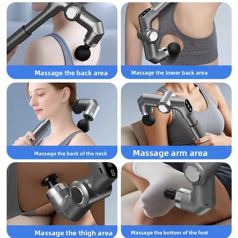 U-shaped Elbow Massage Gun Deep Tissue with Heat & Adjustable Angles Fascia Gun Percussion Back Massager for Muscle Neck Body