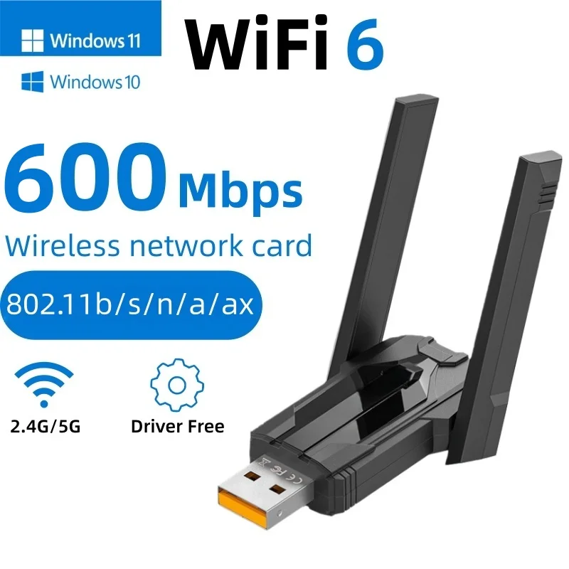 

600Mbps WiFi 6 USB Adapter Dual Band 2.4G&5GHz 2 Antennas Wireless Network Card Dongle Driver Free for Win 10/11 Desktop