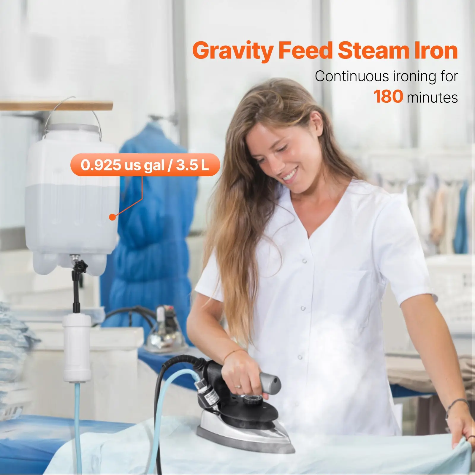 1000W Gravity Feed Iron 3.5L Large Capacity Tank Non-Stick Ironing Demineralizer Cartridges Industrial Garment