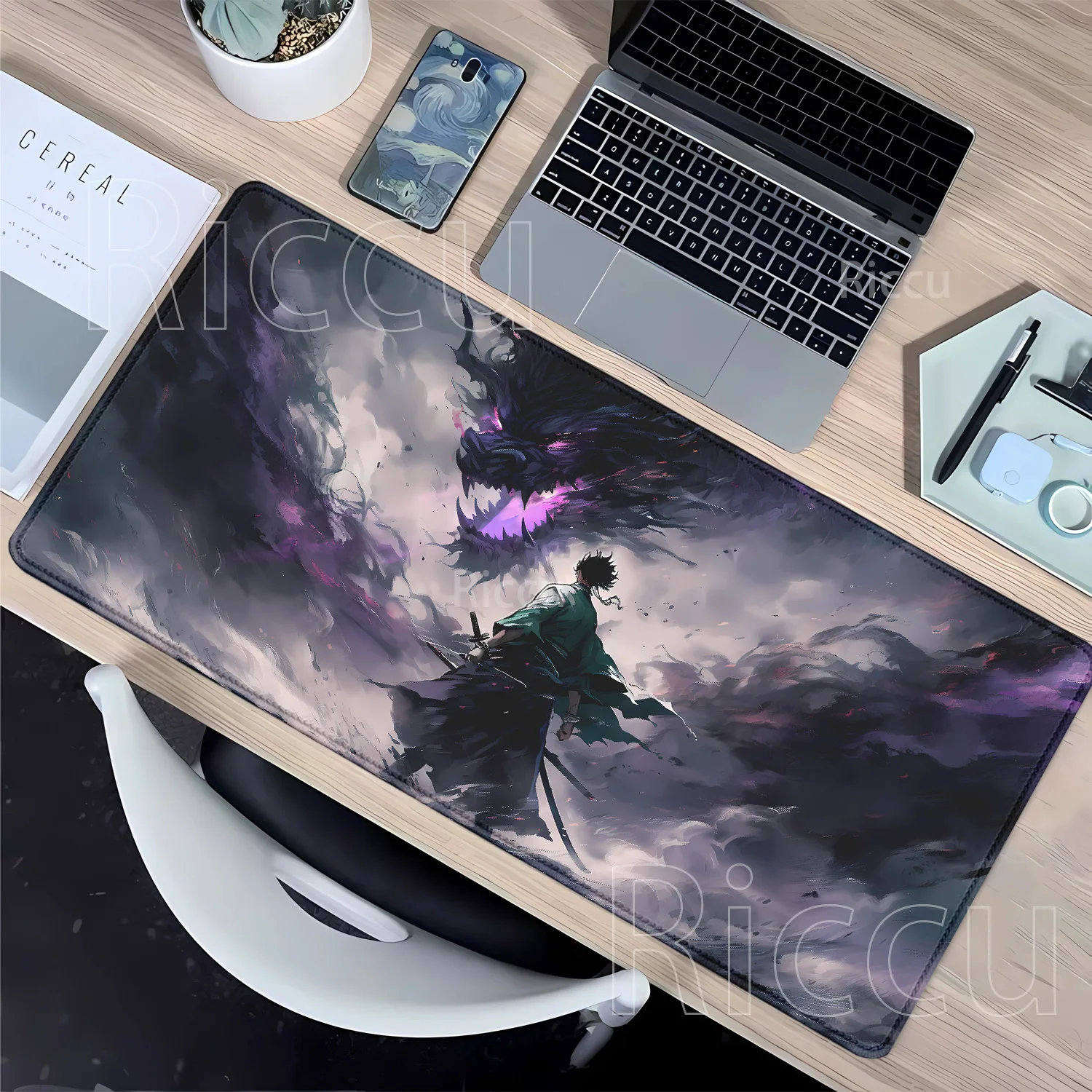 Japanisches Samurai-Krieger-Mauspad, Gamer, Computer, Büro, Tastatur, Mauspad, Firmen, Gaming, Laptop, HD-Druck, Overlock-Schreibtischunterlage
