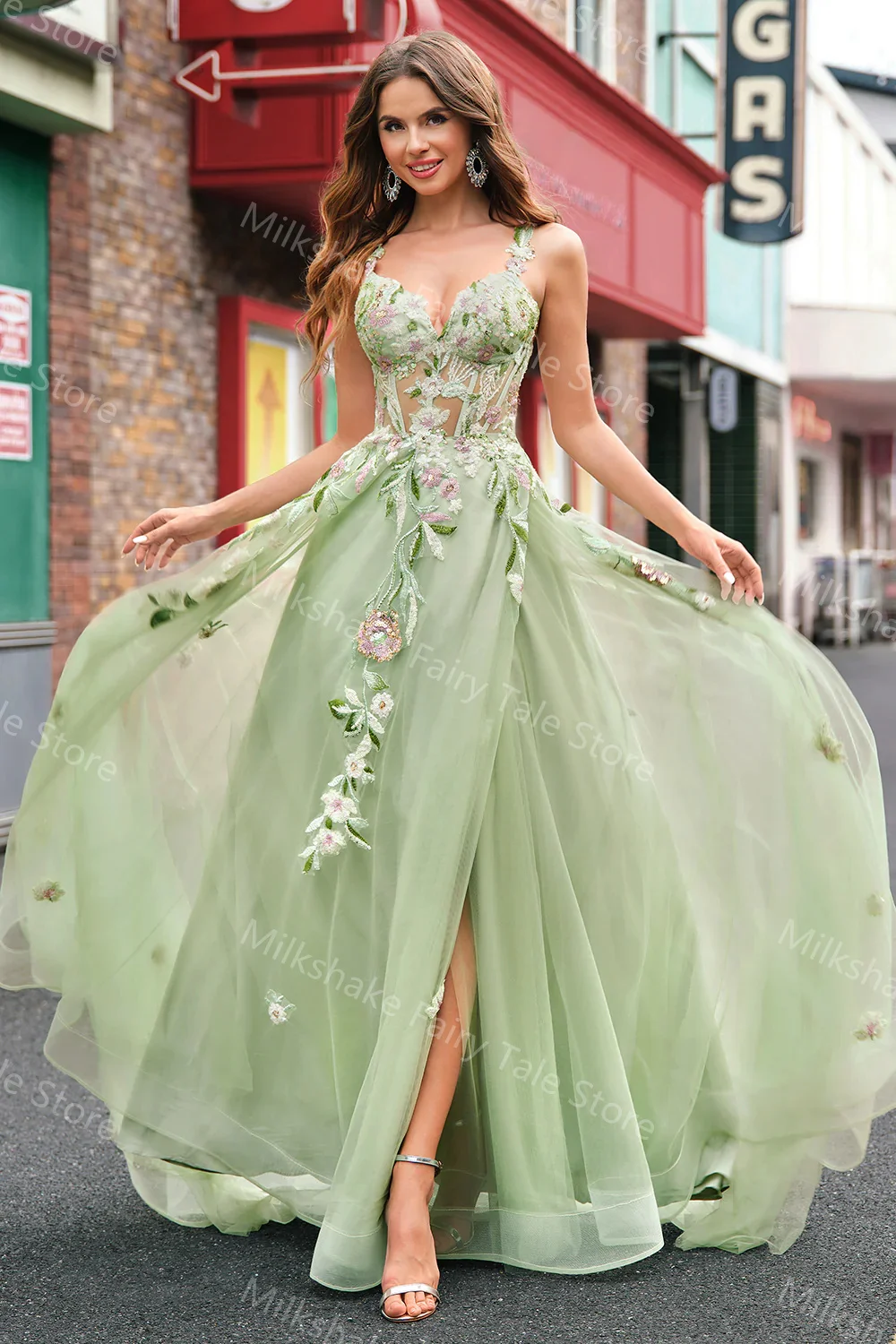 Charmoso verde uma linha vestidos de baile rendas apliques tule vestidos de noite glitter lantejoulas personalizado formal vestidos de festa de casamento