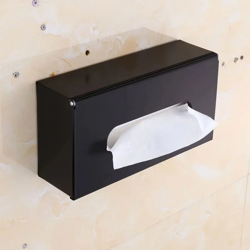 Livng Room Wall Mounted Toilet Paper Holder  Rack Waterproof Tissue Box Stand Bathroom Retro Metal Shelf Black Napkin