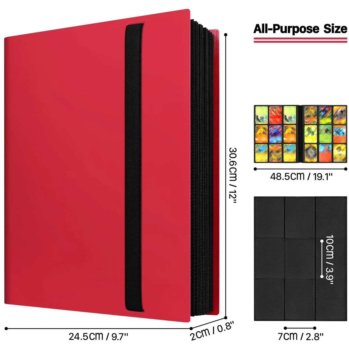 360-Pocket Refillable Sports & Trading Card Binder with Side-Loading Sleeves and Secure Strap