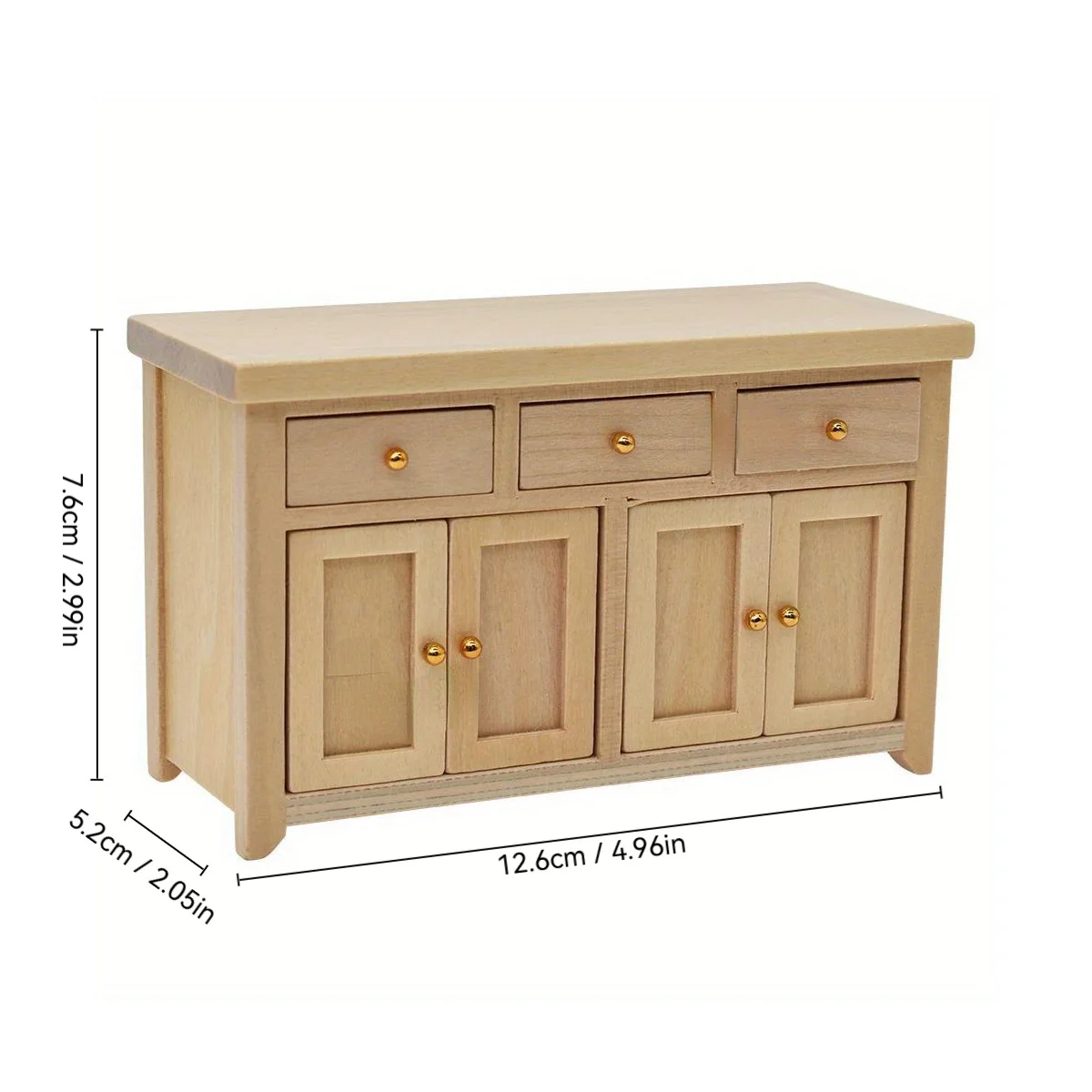 Solid Wood Look 1:12 Dollhouse Cabinet 3 Drawers 4 Opening Doors Storage Model DIY Mini Furniture Decor Christmas Easter Gift