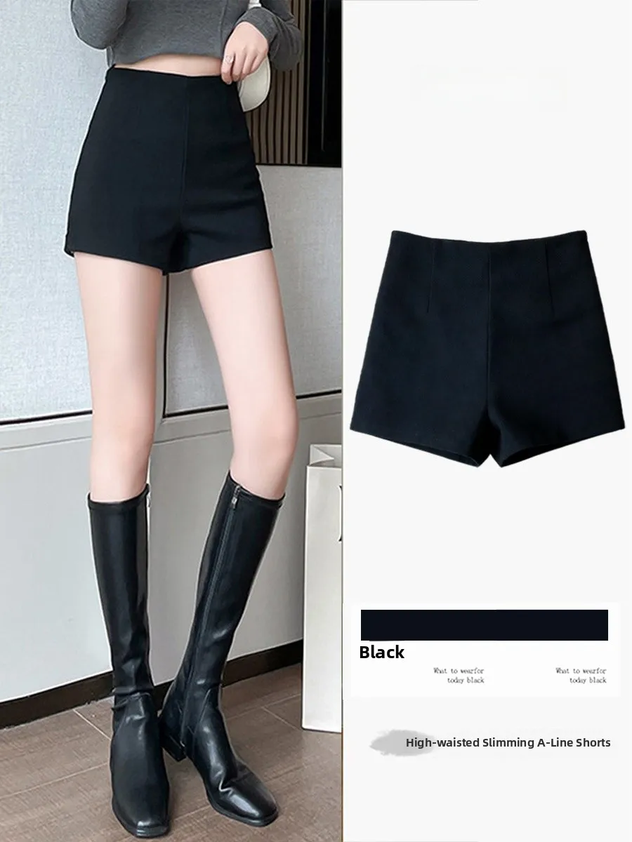 

High Waist A-Line Wide Leg Pants Casual Women's Bottoming Shorts Suit Style Polyester Fiber Commute Style Pure Color Zipper