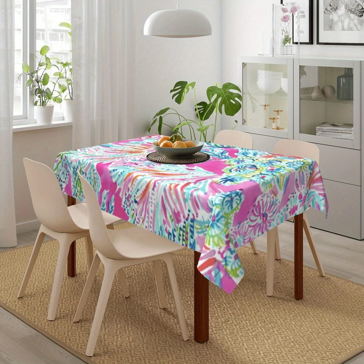 1pc Soft Fashionable Beautiful Bright Coral Floral Print Rectangular Tablecloth, Washable Polyester Festive Decor Lovers