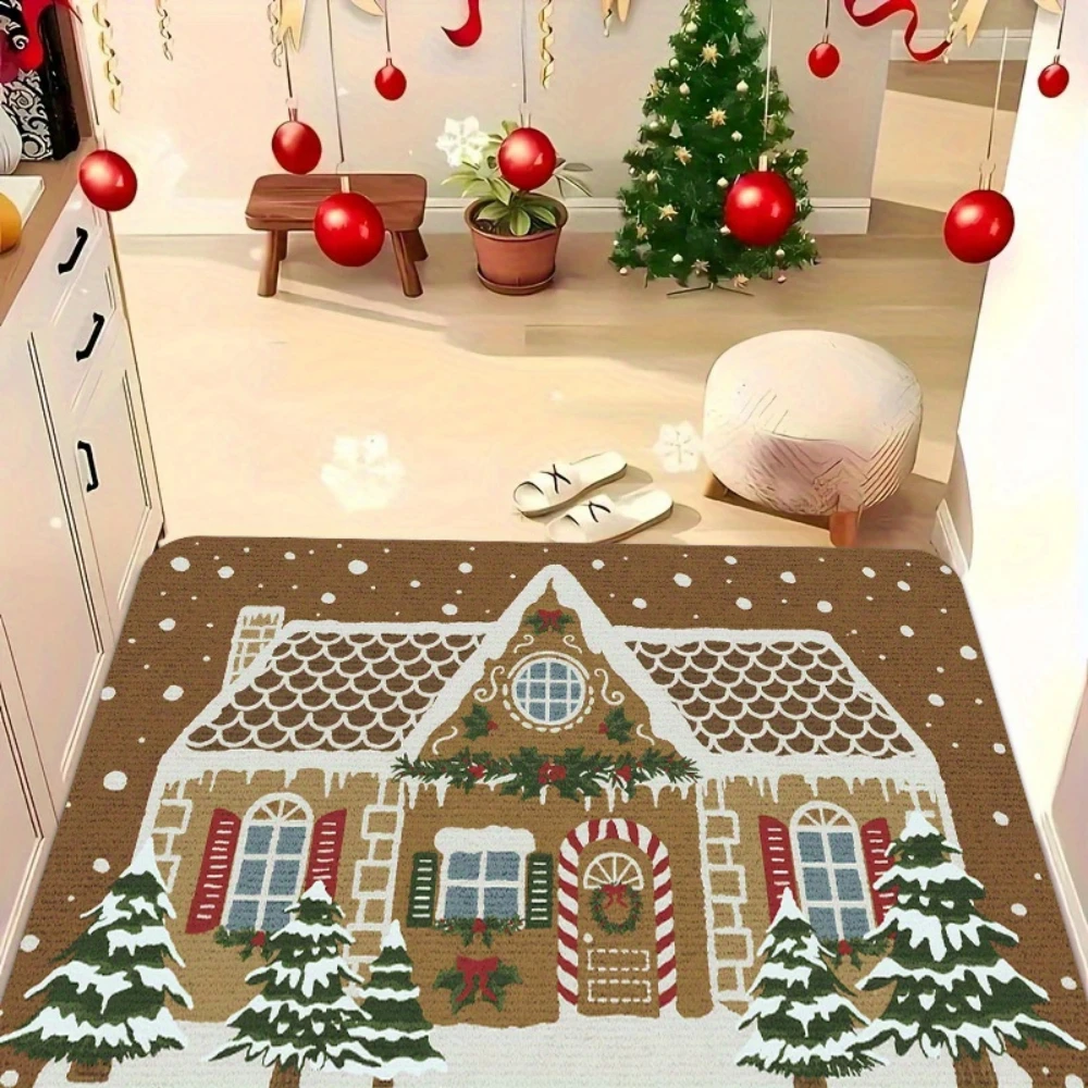 Gingerbread House Snow welcome rug indoor entry living room dining room Entry welcome mat Daily use Christmas Gift