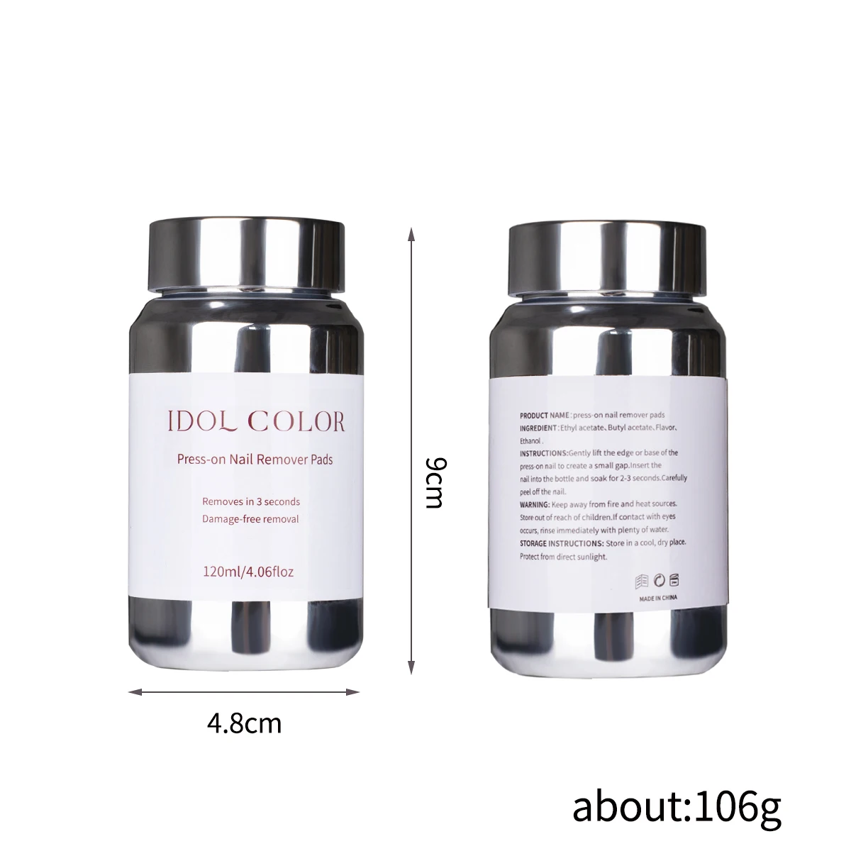 IDOL COLOR 120 ml/4,22 fl.oz Nagelkleber- und Nagellackentferner zum Aufdrücken – schnell wirkende 3-Sekunden-Einweichflüssigkeit