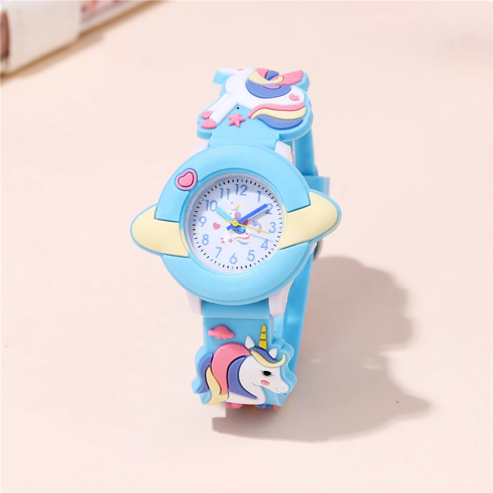 3D Colorful Unicorns Cartoon Quartz Watch Kids Clock GIft Wristwatch