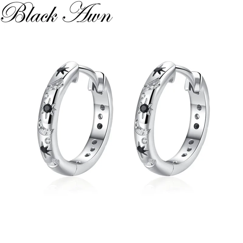 

Black Awn 2023 New Hoop Earrings for Women Classic Silver Color Trendy Spinel Engagement Fashion Jewelry I265