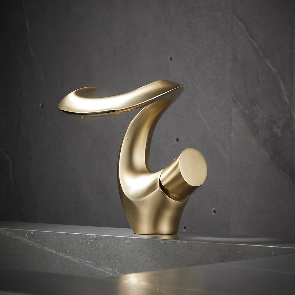 Unique High Quality Designer Brass Single Basin Tap Modern Bathroom Mixer Waterfall Basin Faucet