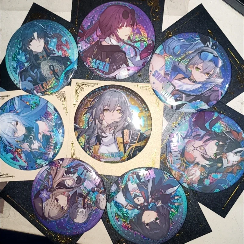 Honkai:Star Rail Full Character PET Double Flash Badge 75mm Laser Pin Badge Cosplay Accessories for Clothes Backpack Brooch Gift