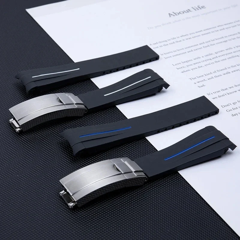 

20mm curved end black with line soft silicone rubber watchband for RX Rolex Submariner GMT strap watch strap bracelet