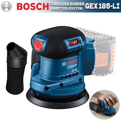 BOSCH GEX 185-LI 18V 무작위 궤도 샌더 브러시리스 무선 폴리 셔 125mm 앵글 그라인더 전문 전동 공구 GEX185-LI
