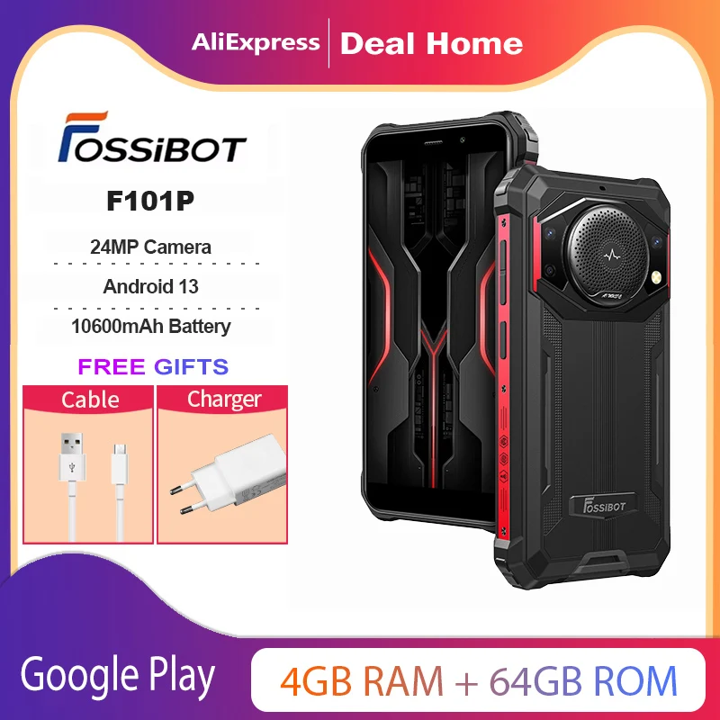 FOSSiBOT F101 P ثماني النواة وعرة 10600mAh 4GB 64GB الهاتف المحمول 24MP كاميرا 5.45 "HD شاشة IP68 مقاوم للماء الهاتف المحمول العالمي