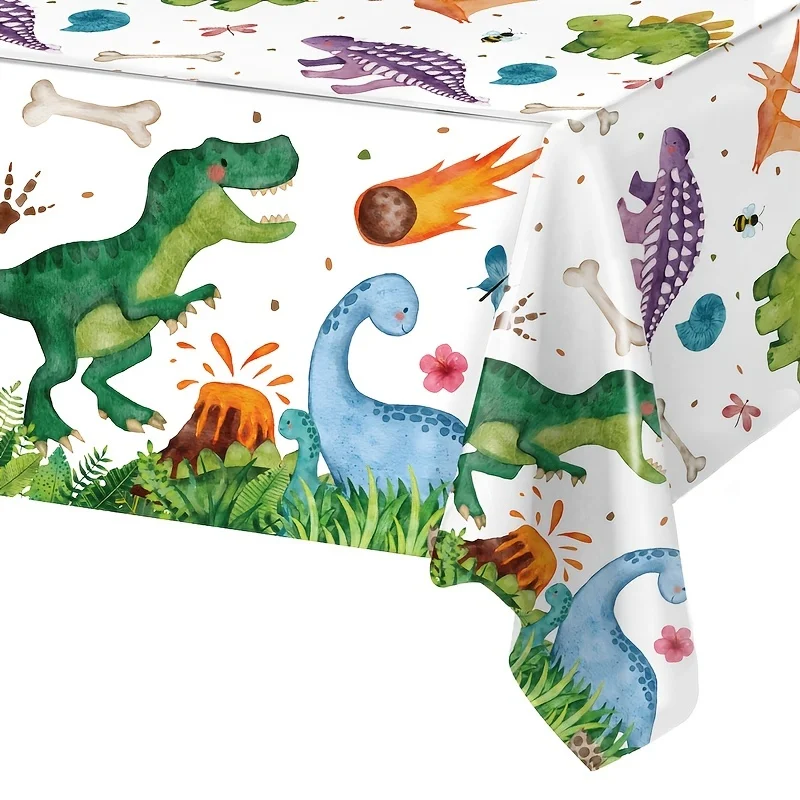 1pc, Cartoon Dinosaur PE Table Cover, 86.61*51.18inch, Disposable Table Cover for Joyful Birthday Celebration Decorations, Roar