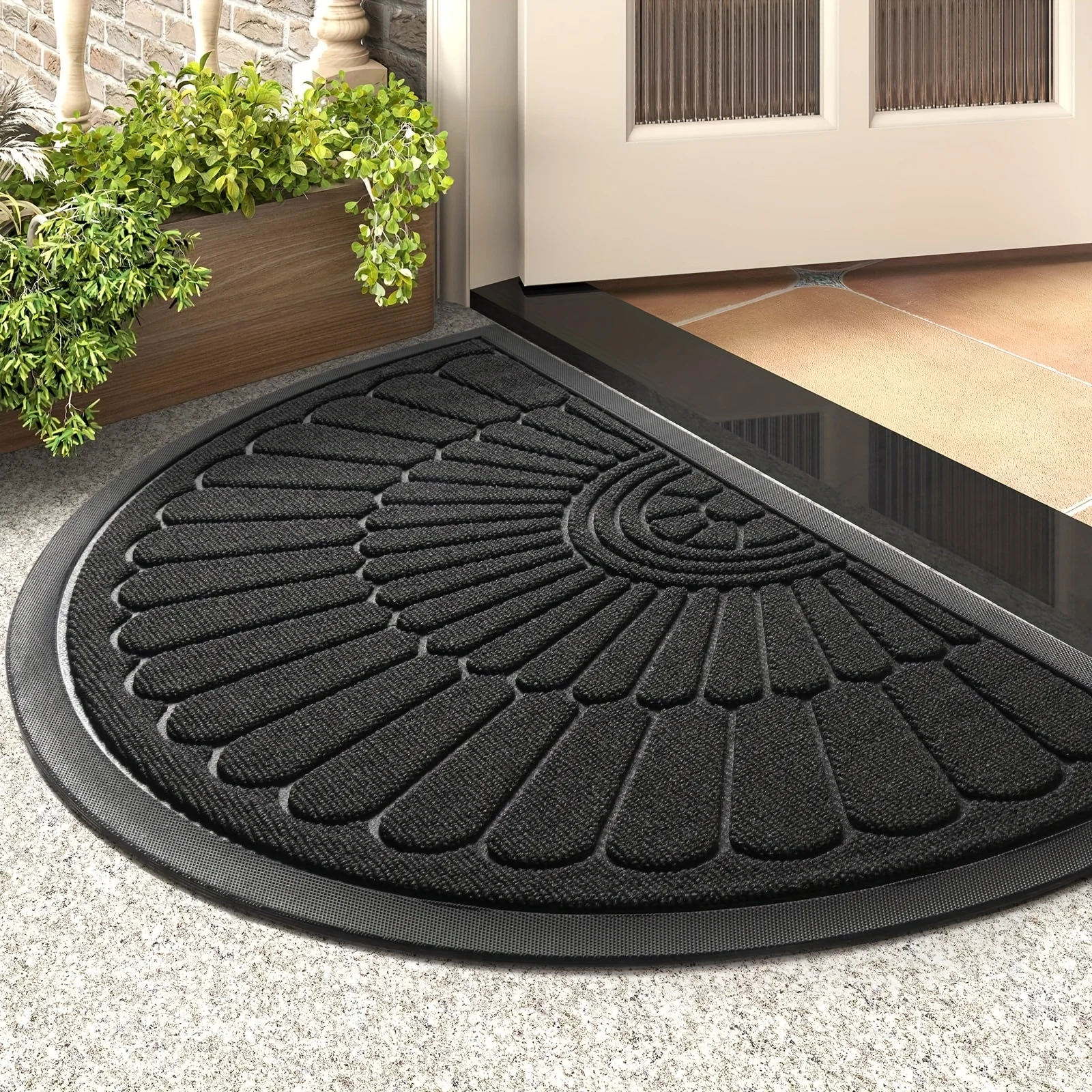 Half Round Foot Mat Rubber Dirt Absorbent Non Slip Wear Resistant Entrance Bathroom Door Mat Room Home Decoration