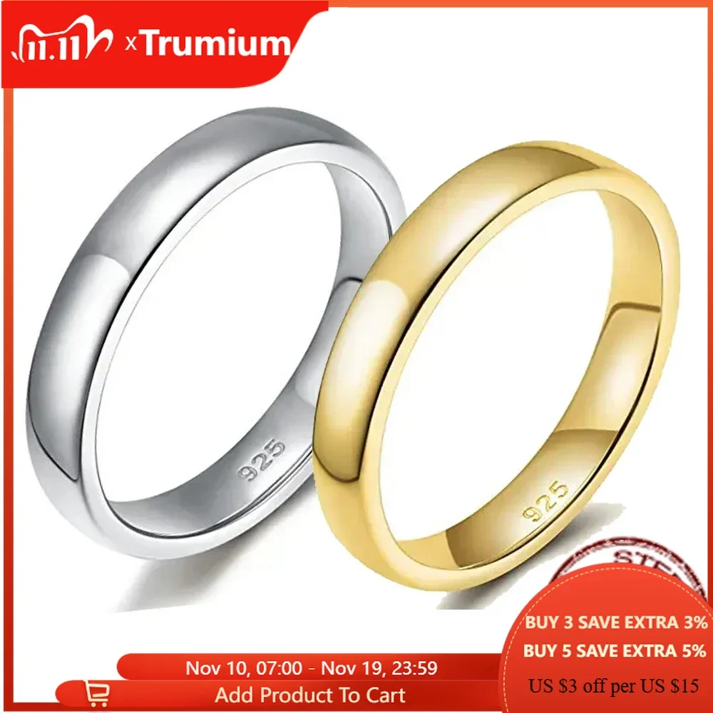 

Trumium 2/ 4/6mm 925 Sterling Silver Ring High Polish Plain Dome Wedding Band Comfort Dropshiping