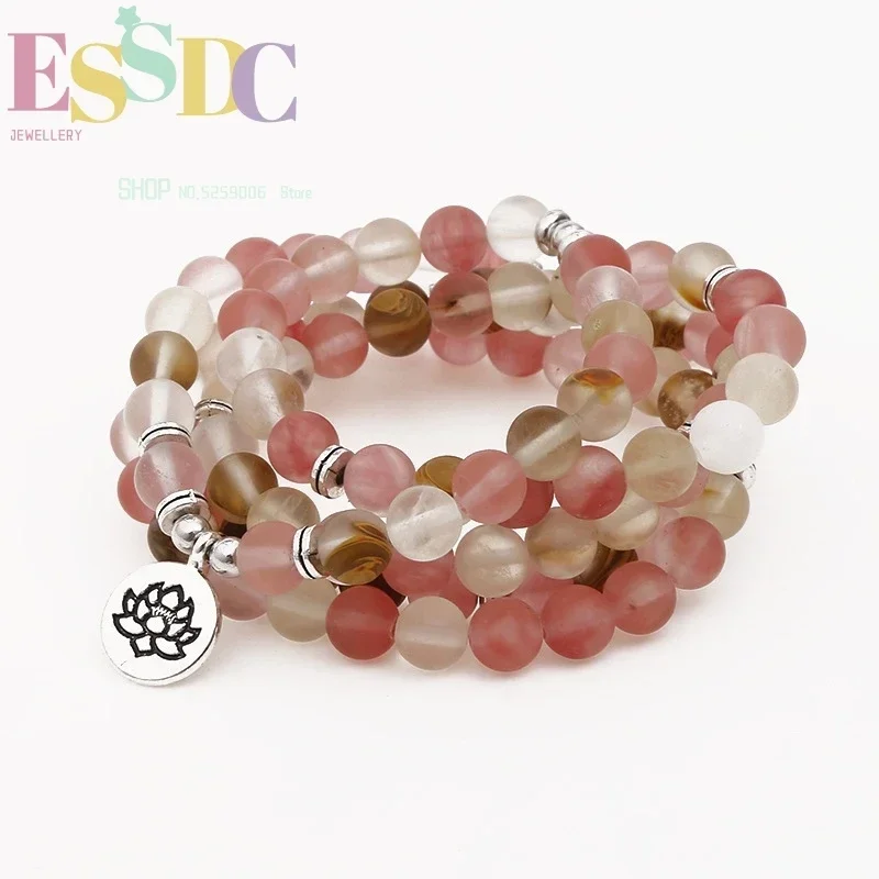 Natural Watermelon Rind Stone  108 Mala Lotus Pedant  or Necklace Energy Yoga Bracelet Fashion Female Jewelry