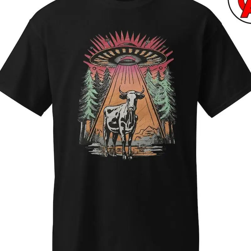 Cow Abduction Alien UFO Unisex Graphic Flying Saucer Funny T-Shirt