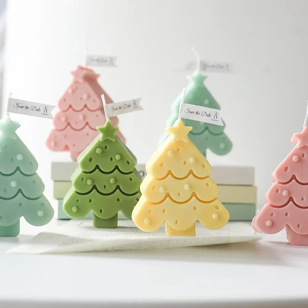 Ins Macaron Candle Handmade Christmas Tree Snowflake  Candle Creative Xmas Bean Wax Aromatherapy Scene party Decoration