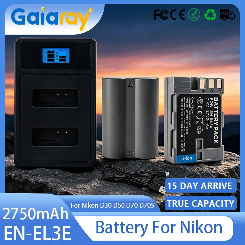2750mAh EN-EL3E Battery ENEL3E EN EL3E EL 3E Batteries+ LED Dual Charger For Nikon D30 D50 D70 D70S D90 D80 D100 D200 D300 D300S