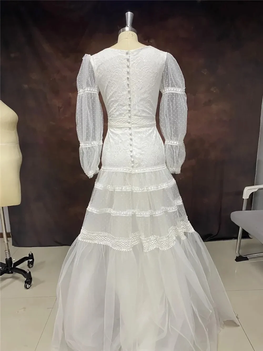 럭셔리 베이지 이브닝 가운 롱 퍼프 슬리브 레이스 튤 맥시 드레스 웨딩 드레스 여성용 정장 파티 드레스