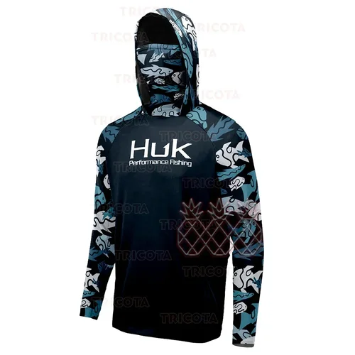 HUK UPF 50+ Camisas de pesca con capucha de manga larga, sudaderas de secado rápido, camisetas de pesca transpirables con protección UV para hombres