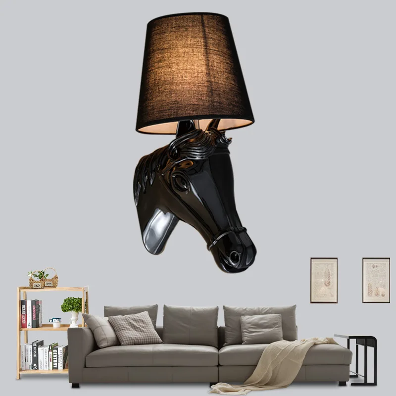 PLLY Contemporary Wall Lamp LED Simple Creative Horse Head Resin Sconces Light for Home Living Room Hotel  Bedroom Decor