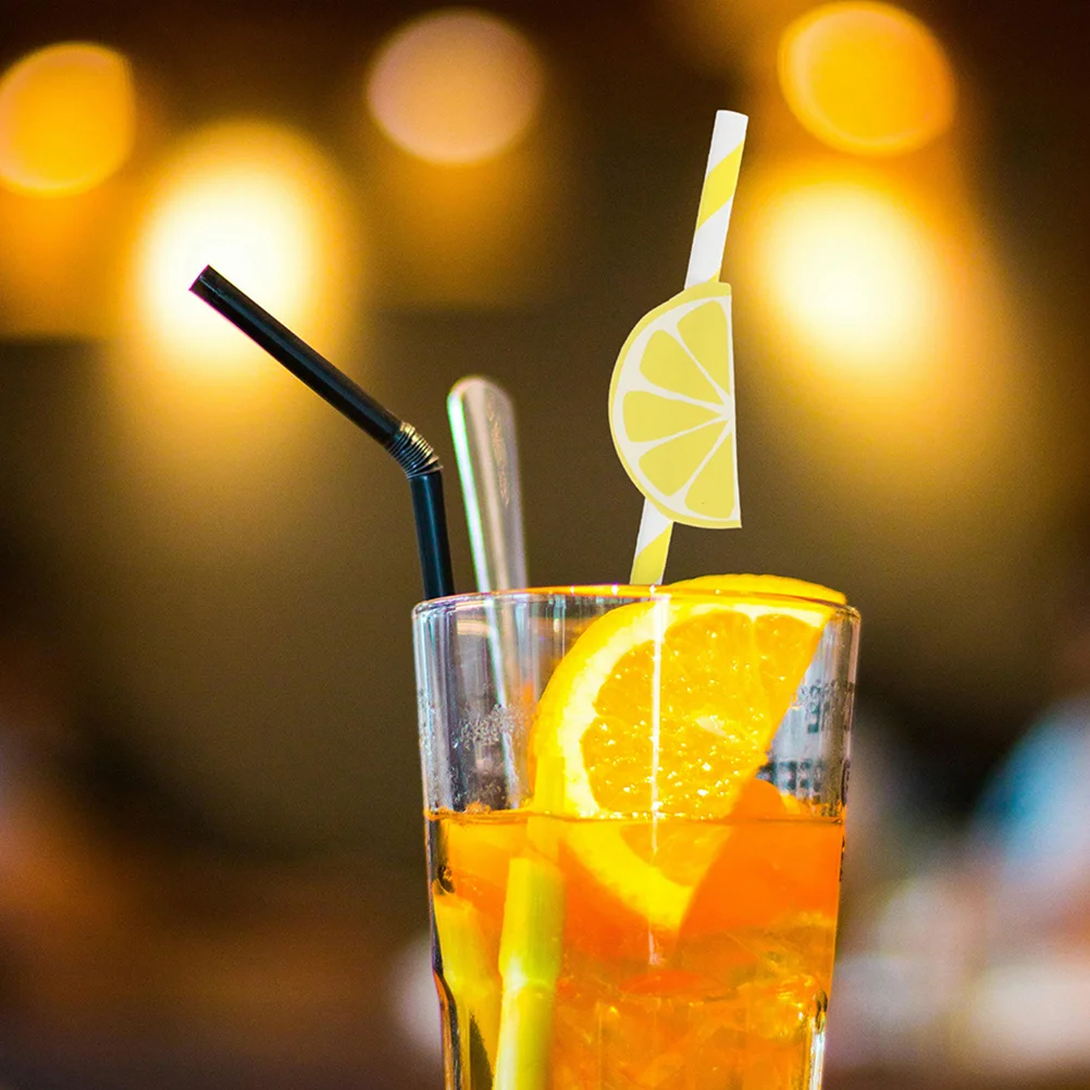 

40Pcs Lemon Paper Straws Safe Reliable Paper Drinking Straws for Parties Holidays Grad Events Summer Fun Beverage Decorations