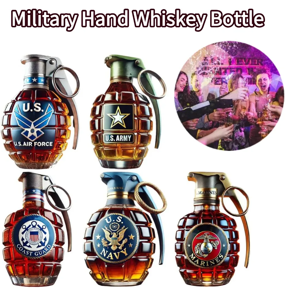 Botella de whisky de mano militar, copa de whisky de granada grabada para Bar, oficina, vino, botella de cóctel, estatua conmemorativa de veterano