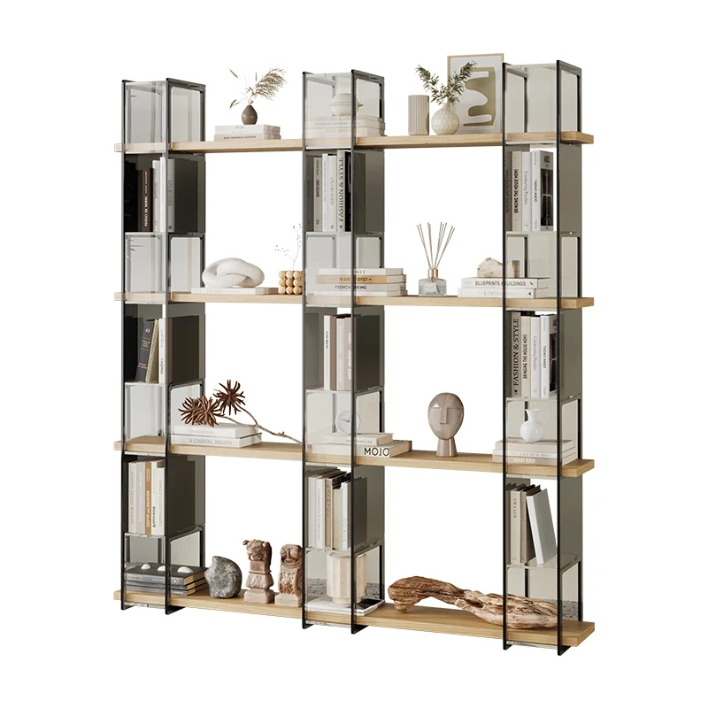 floor storage bookshelf to living room wood full wall multi-layer floor storage display cabinet