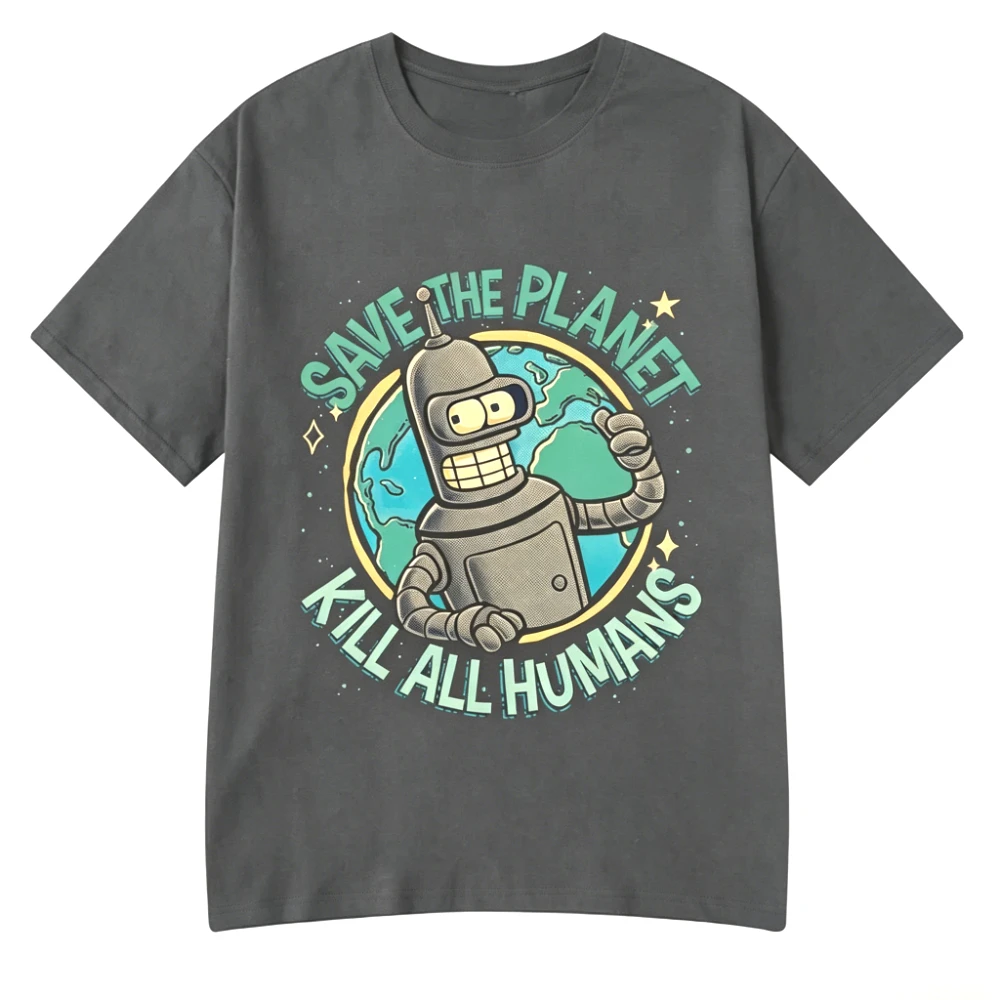2026 Men's Oversized T Shirt Vintage Space Robot Graphic Print Short Sleeve Cotton Unisex Tee