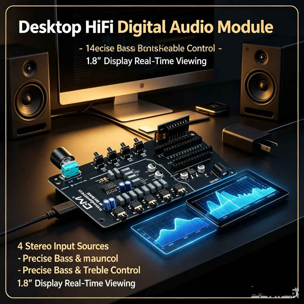 TDA7440 digital audio controller Car Home speaker 4-channel stereo audio amplifier board 1.8-inch ST7735 digital screen audio mo