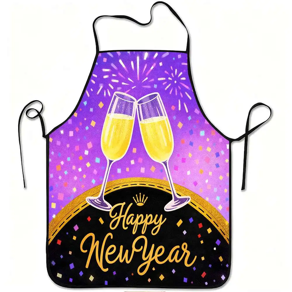1 Stück Neujahrsfeier-Champagner-Toast-Schürze, robust und leicht zu reinigen, verstellbarer Bund, aus Polyester, geeignet für Köche