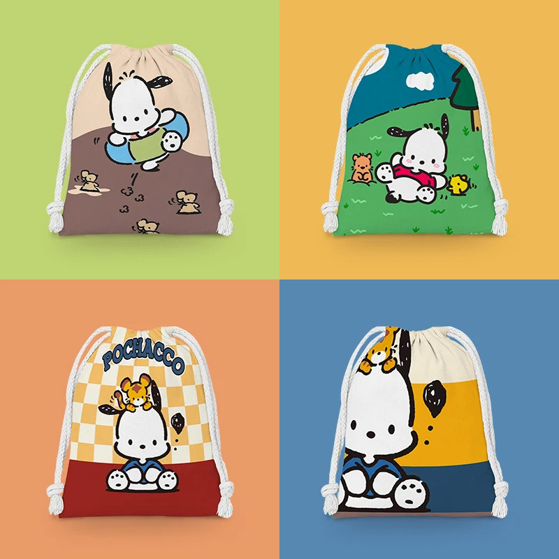 

Sanrio Pochacco Drawstring Pocket Anime Cartoon Print Waterproof Student Drawstring Storage Bag Portable Folding Wash Bag Gift