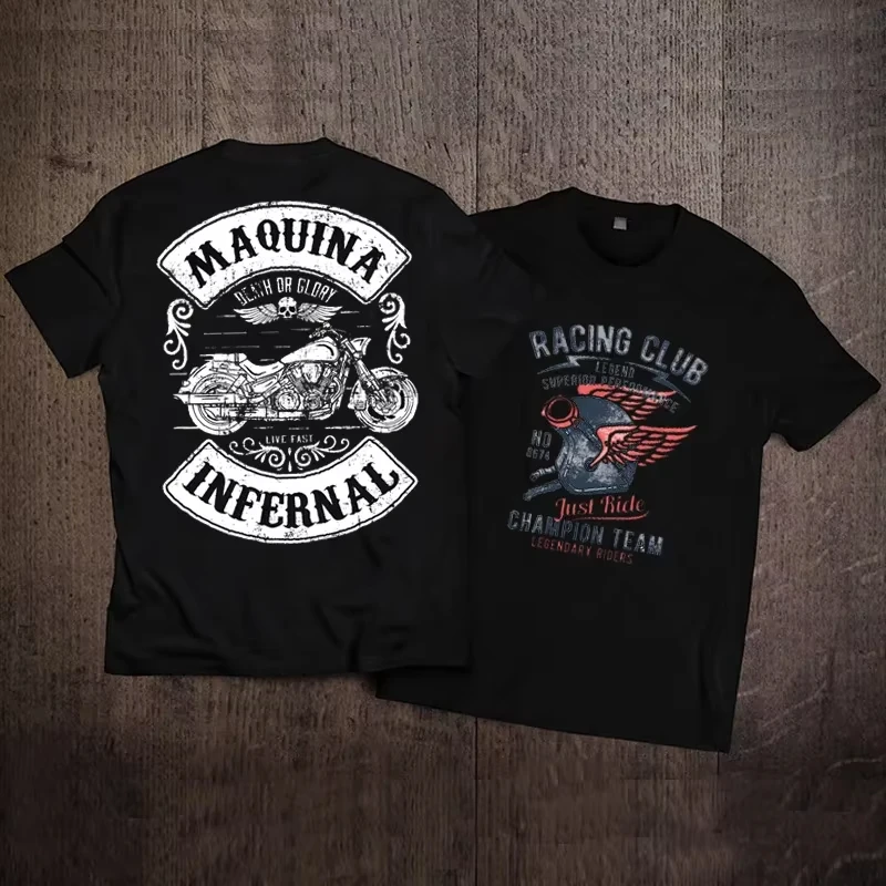

New Large-sized Short Sleeved Pure Cotton T-shirt for Men and Women Rock American Retro Harley Motorcycle Printed Loose T-shirt
