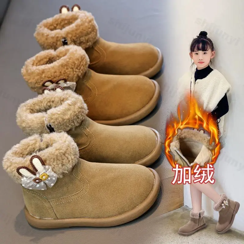

Children Snow Boots 2025 Winter Warm Plush Comfortable Anti Slip Casual Cotton Shoes Flat Fashion Zipper Cold-proof Short Boots