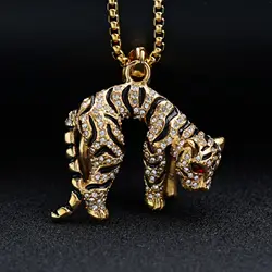 HIP hop jewelry Gold Silver color Leopard Animal Punk Necklace jewelry high Quality with rhinestone  Pendant Gift
