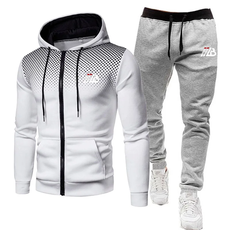 Hot Men\'s Tracksuit 2Pcs Sets Mens Running Sets Jogging Sportswear Jogger Hoodies+Pants Sports Suits Zipper Fashion Men Clothing