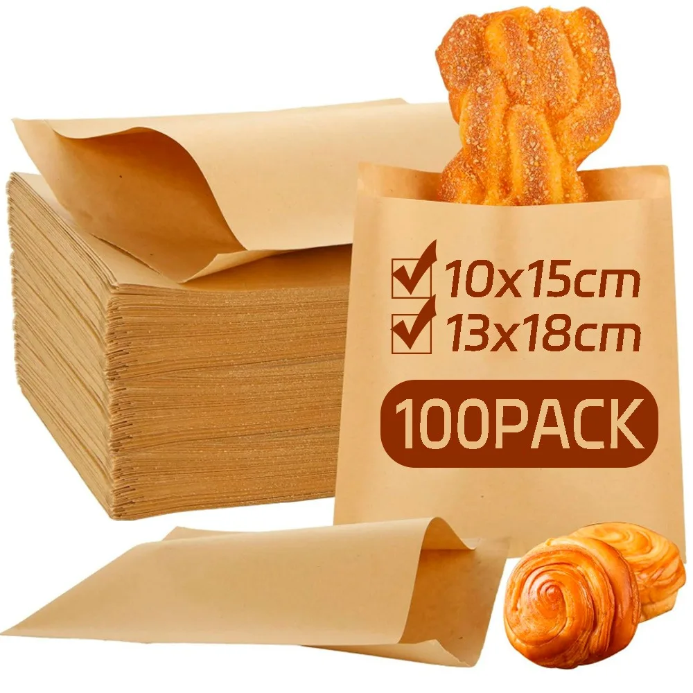 100-10pcs Kraft Ware Bag Party Favor Bag Envelopes Merchandise Bags for Snack Cookie Popcorn Candy Sandwich Gift 10x15cm/13x18cm