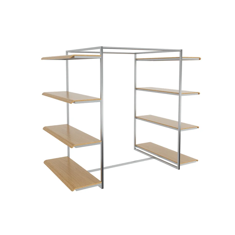 custom.Retail Shop Fittings Melamine Multi Ways Fixture Stand Metal Shelves Clothes Rack Clothing Store