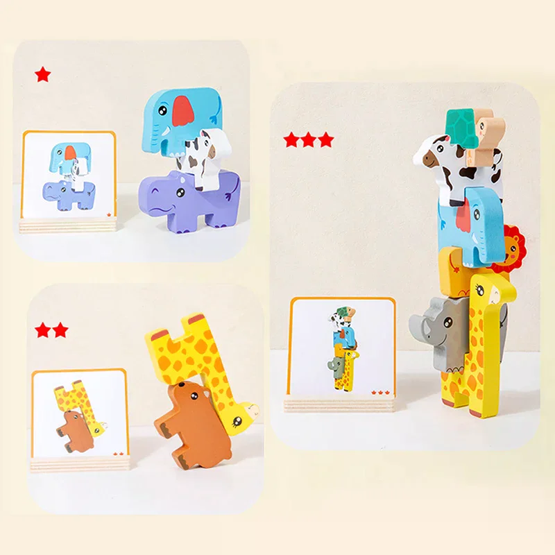 나무 동물 쌓기 블록 게임 모양 맞추기 퍼즐 균형 장난감 몬테소리 소근육 훈련 교육용 장난감 어린이용