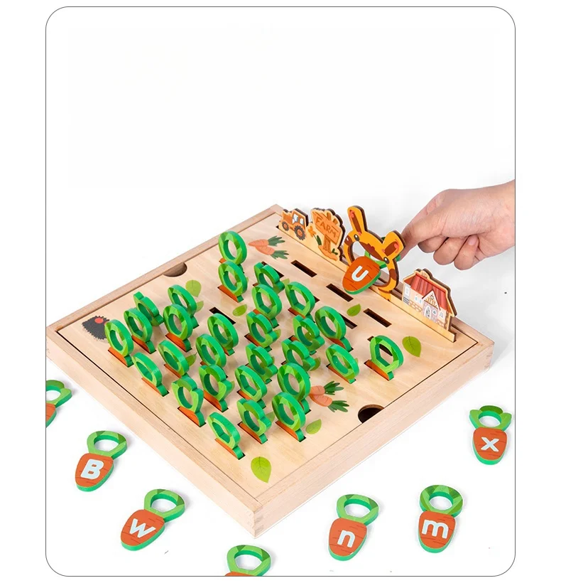 Playing games of pulling out carrots, memorizing chess words, and understanding children\'s puzzle early education wooden toys