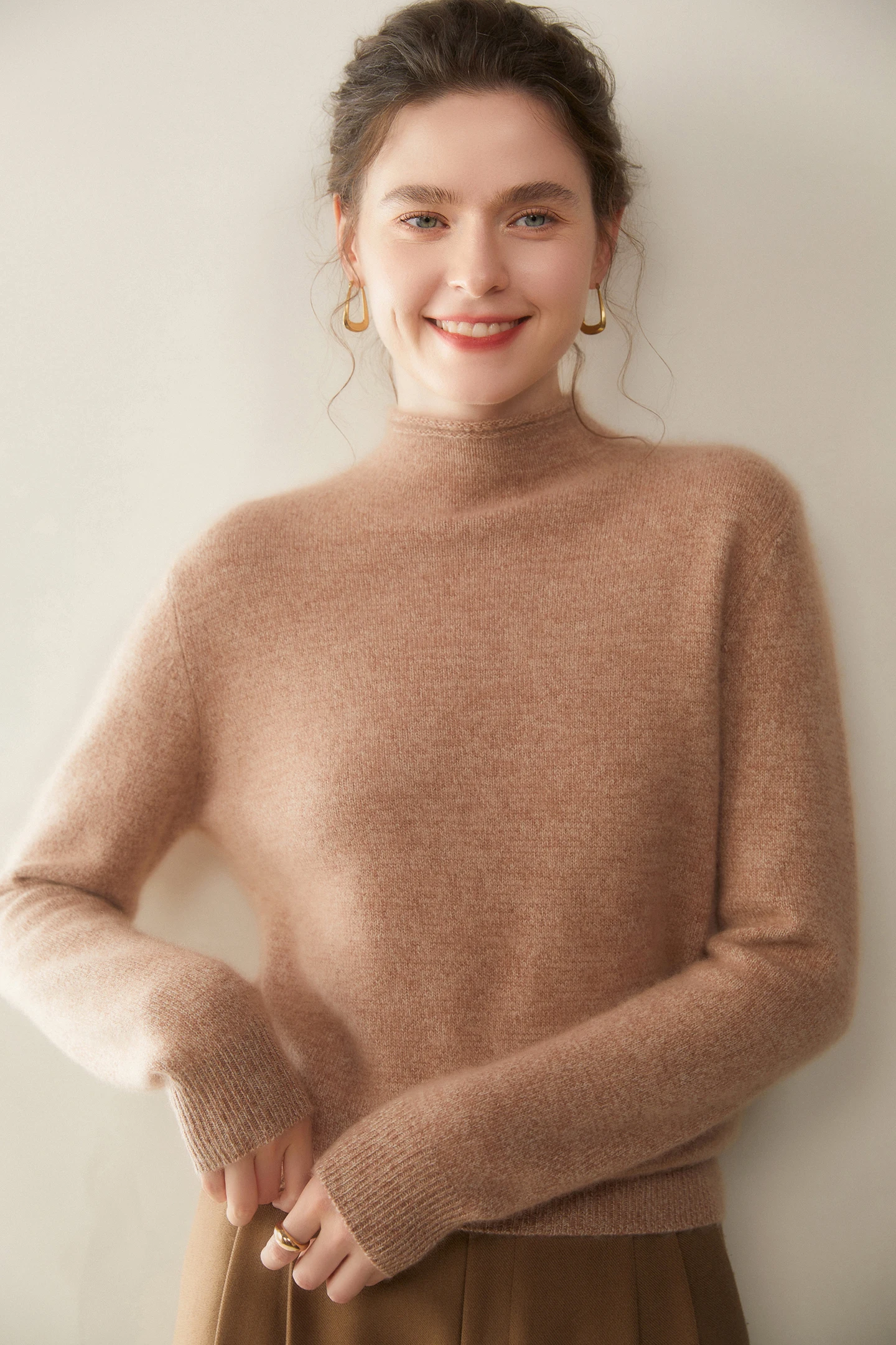 Autumn Winter High-end 100% Pure Cashmere Pulllover Swearter Women Light Luxury Mock Neck Thick Soild Versatile Knit Inner Tops