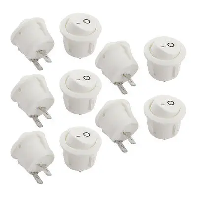10 Pcs White Round AC 250V 6A 2 Pin SPST ON OFF Rocker Switch
